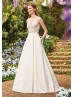 Illusion Bodice Beaded Ivory Lace Mikado Wedding Dress With Pockets
